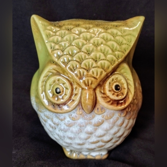 Glazed Owl Figure Green  3.75 inches Tall Home Decor - Picture 1 of 7